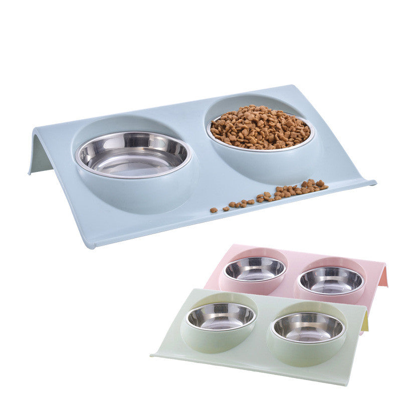Stainless Steel Double Bowl - Durable Pet Feeder for Food & Water