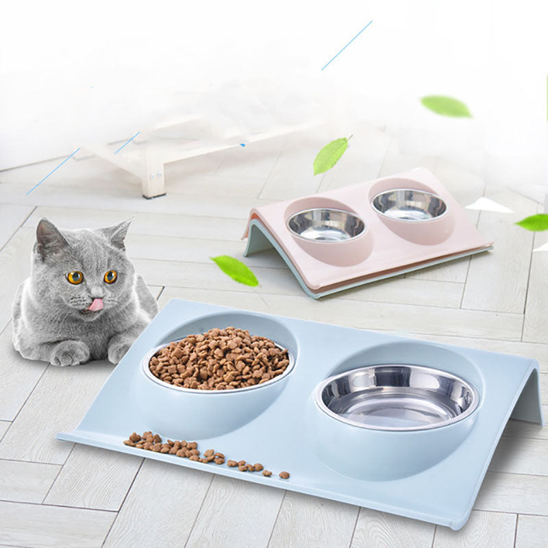Stainless Steel Double Bowl - Durable Pet Feeder for Food & Water