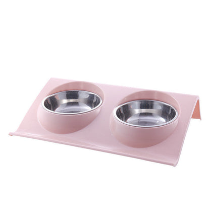 Stainless Steel Double Bowl - Durable Pet Feeder for Food & Water